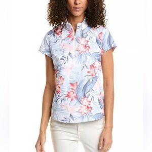 Tommy Bahama Womens Island Zone Aubrey Delicate Floral Zip Mock Top Large